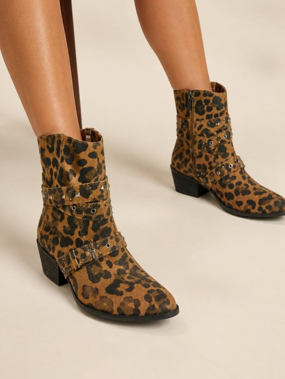 Kenneth Cole Cheyenne Stud Real Leather Leopard-Print Ankle Boots 7.5M - Picture 6 of 10